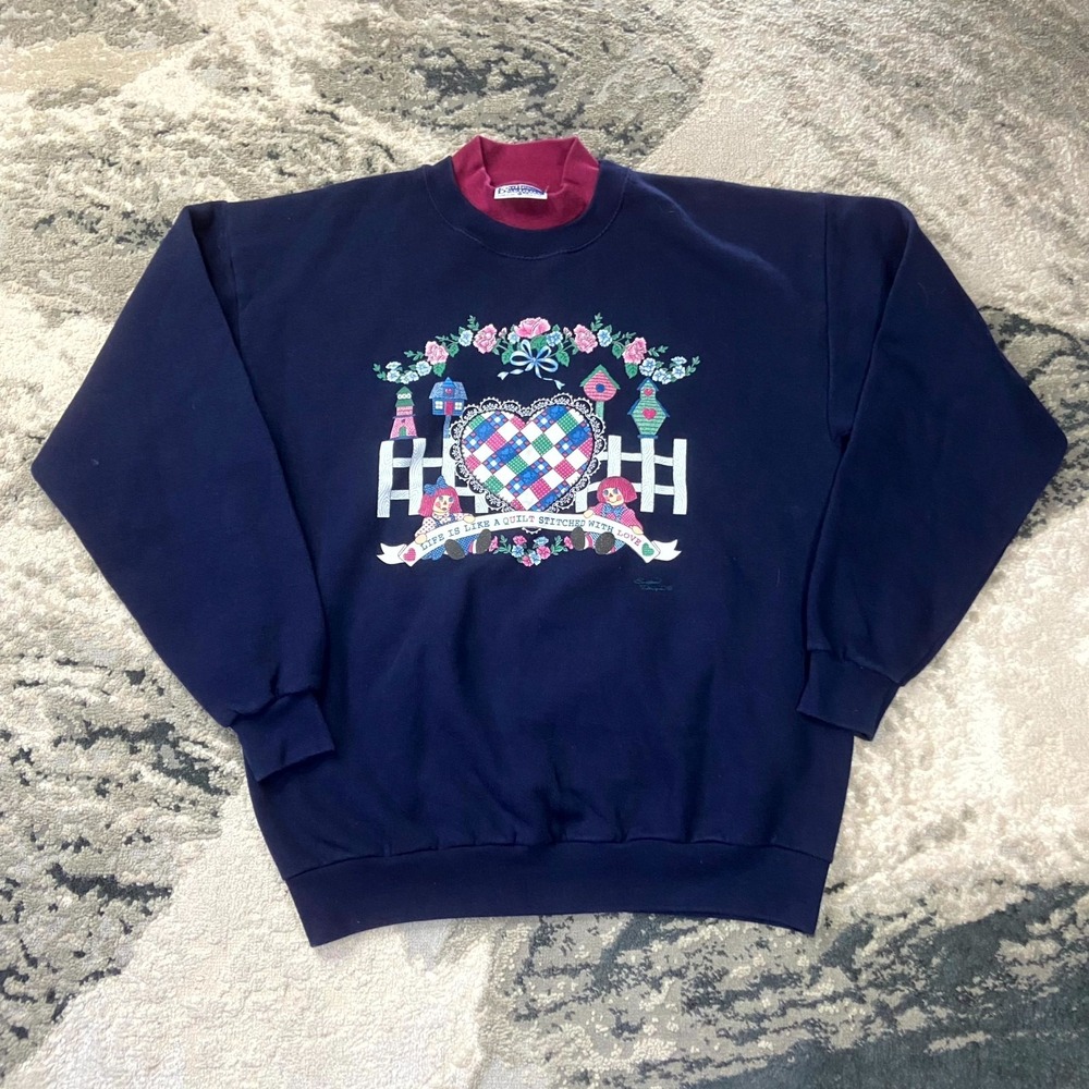 VTG‎ 90s Endless Designs Sweatshirt Sz L Life Is Like A Quilt Stitched With Love